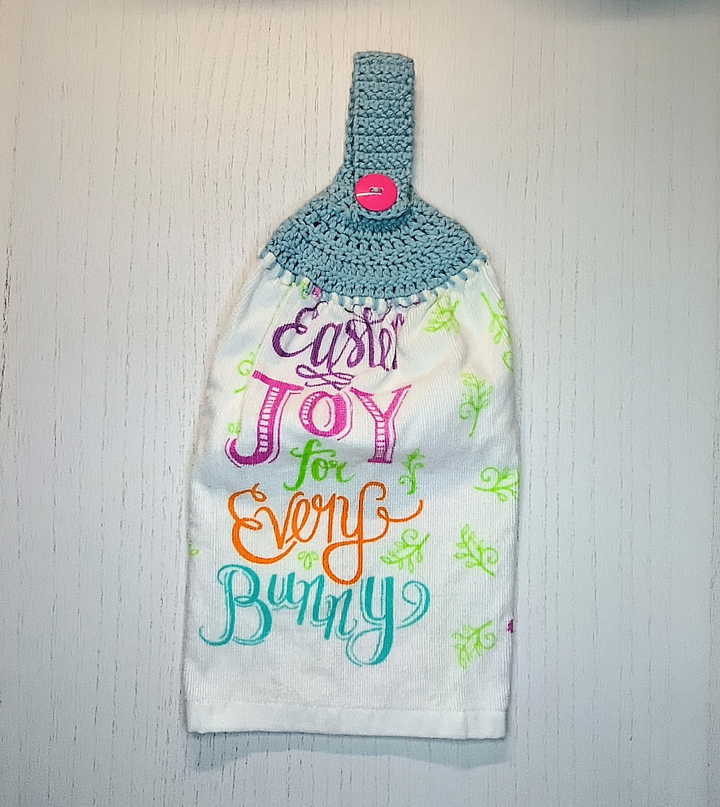Crochet Top Easter Bunny Joy Hanging Dish Towel