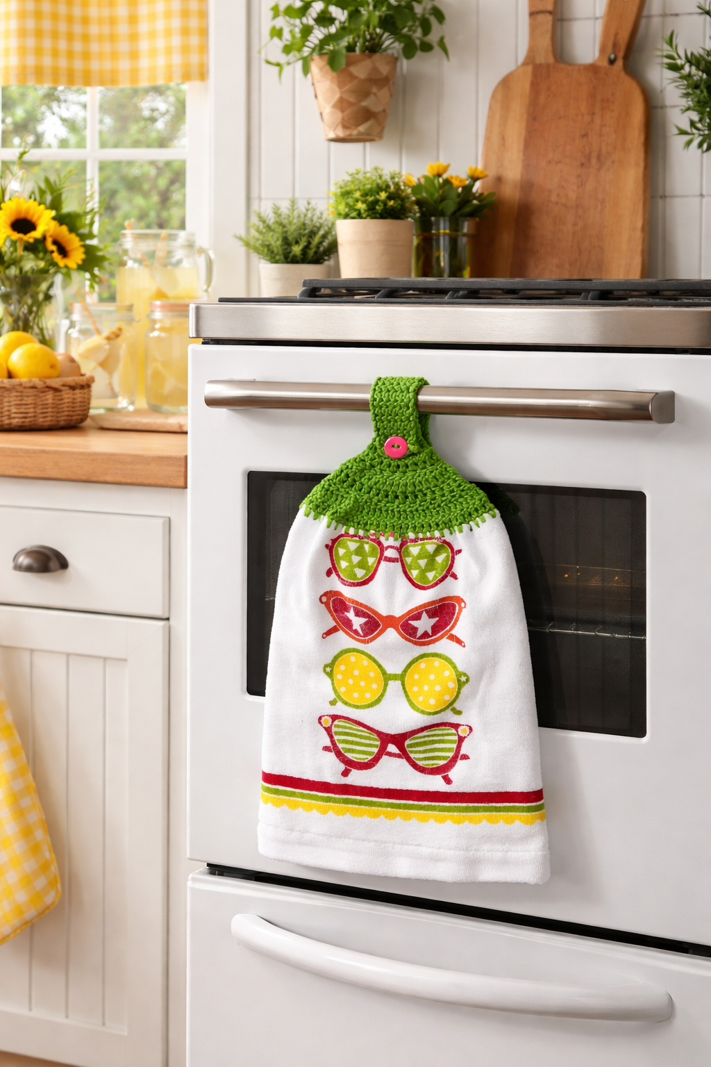 Crochet Top Sunglasses Hanging Kitchen Towel