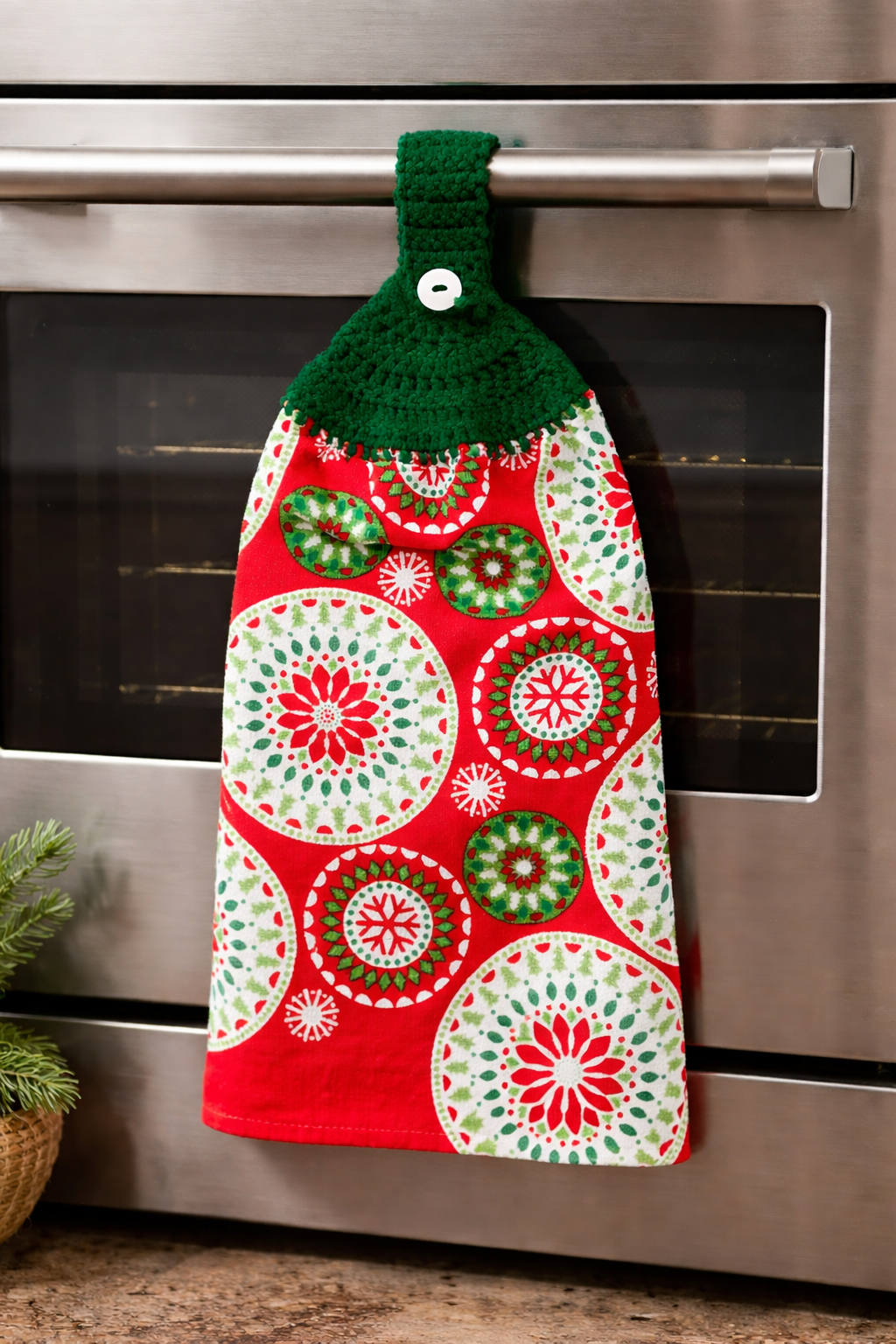 Festive Mandala Christmas Crocheted Top Kitchen Towel