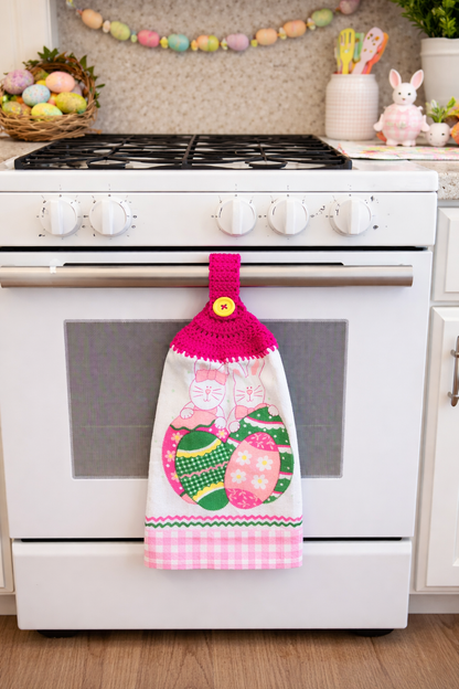 Crochet Top Easter Bunny & Eggs Hanging Dish Towel