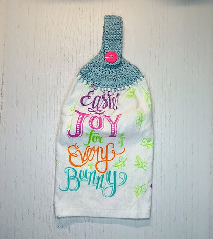 Crochet Top Easter Bunny Joy Hanging Dish Towel