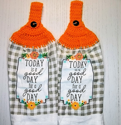 Crochet Top Today is a Good Day for a Good Day Floral Hanging Dish Towel & Potholder Set