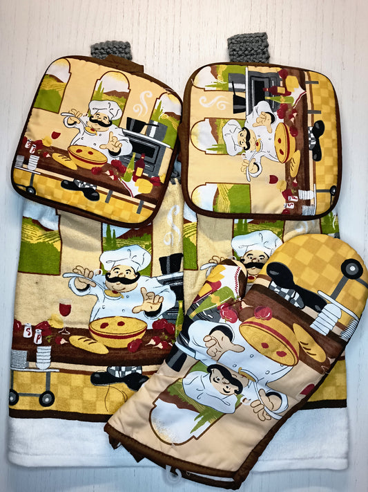 Crochet Top Italian Chef Spaghetti Hanging Kitchen Towel Set