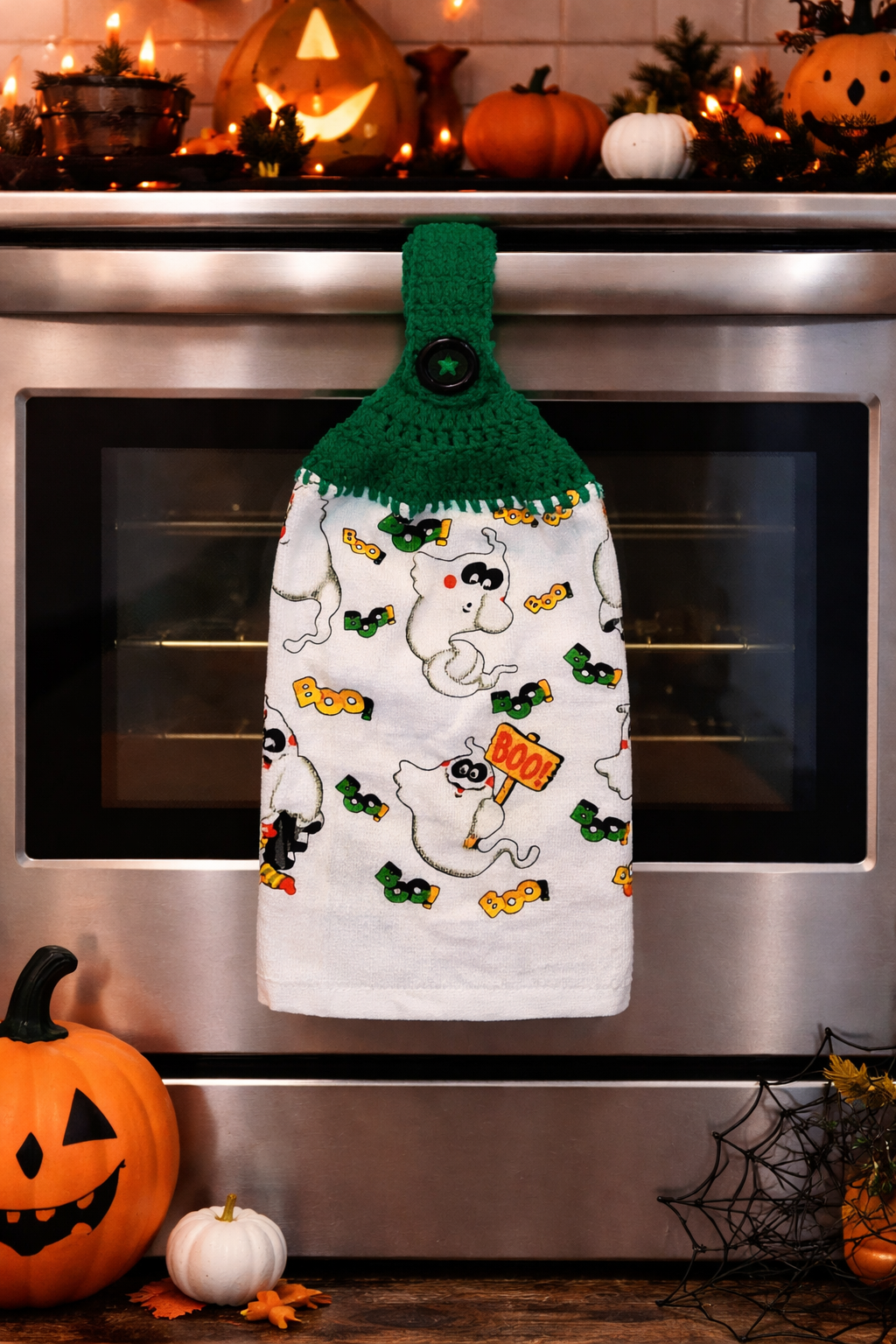 Crochet Top Halloween Ghost Kitchen Towel