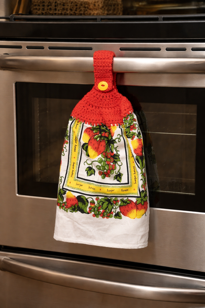 Crochet Top Strawberry Hanging Dish Towel