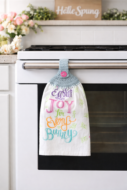 Crochet Top Easter Bunny Joy Hanging Dish Towel