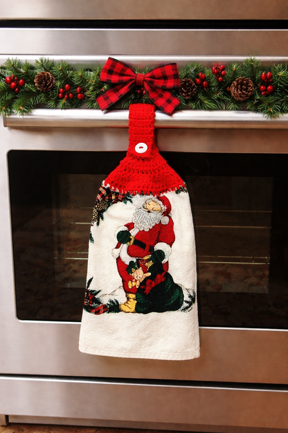 Crochet Top Santa Claus Half Crochet Hanging Dish Towel