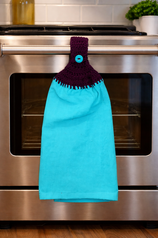 Crochet Top Turquoise & Purple Hanging Dish Towel