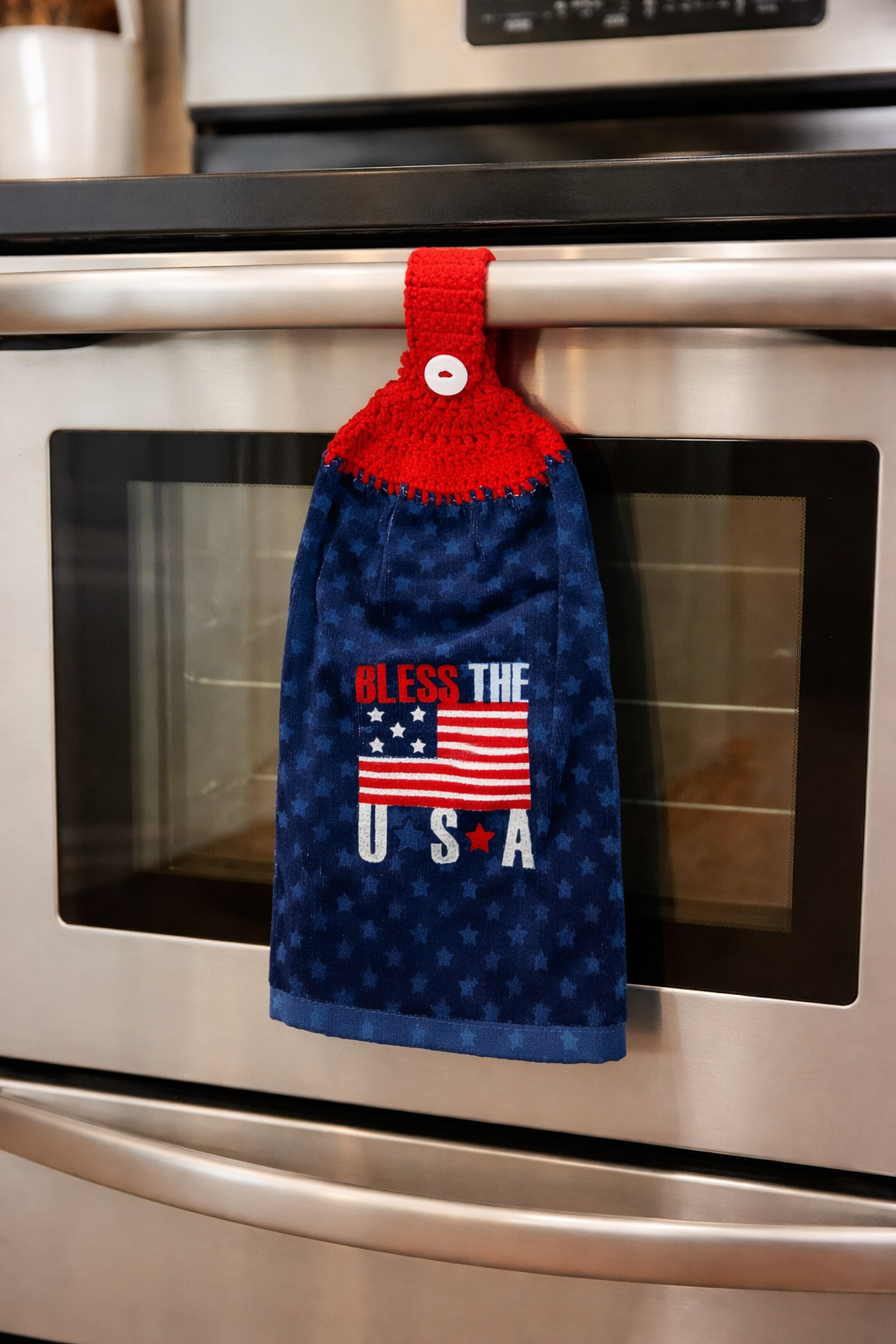 Bless The USA Flag Crochet Top Hanging Kitchen Towel