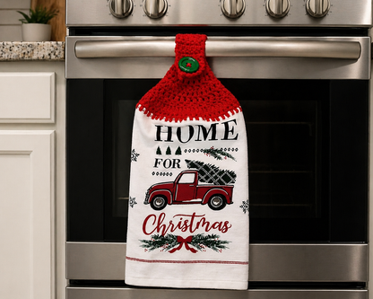 Crochet Top Home For The Holiday Red Truck Christmas Dish Towel