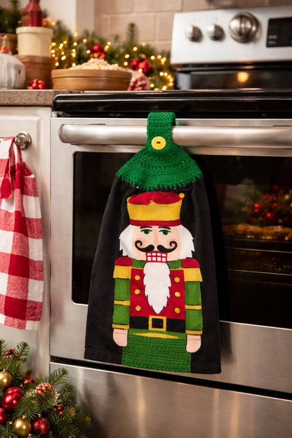Crochet Top Nutcracker Hanging Dish Towel