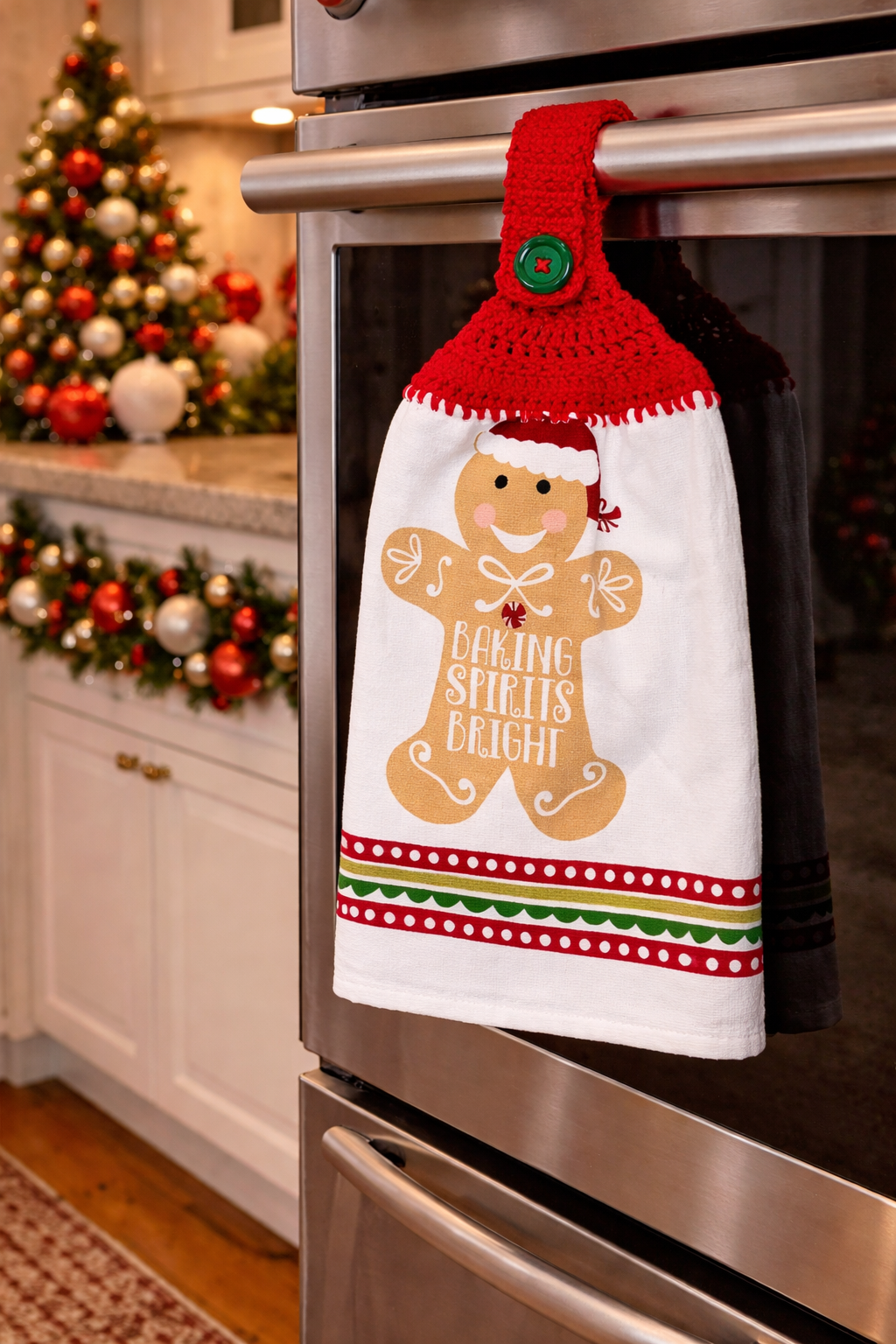 Crochet Top Gingerbread Man Hanging Dish Towel