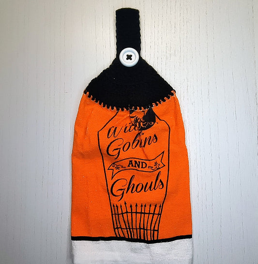 Crochet Top Witches, Goblins and Ghouls Hanging Kitchen Towel