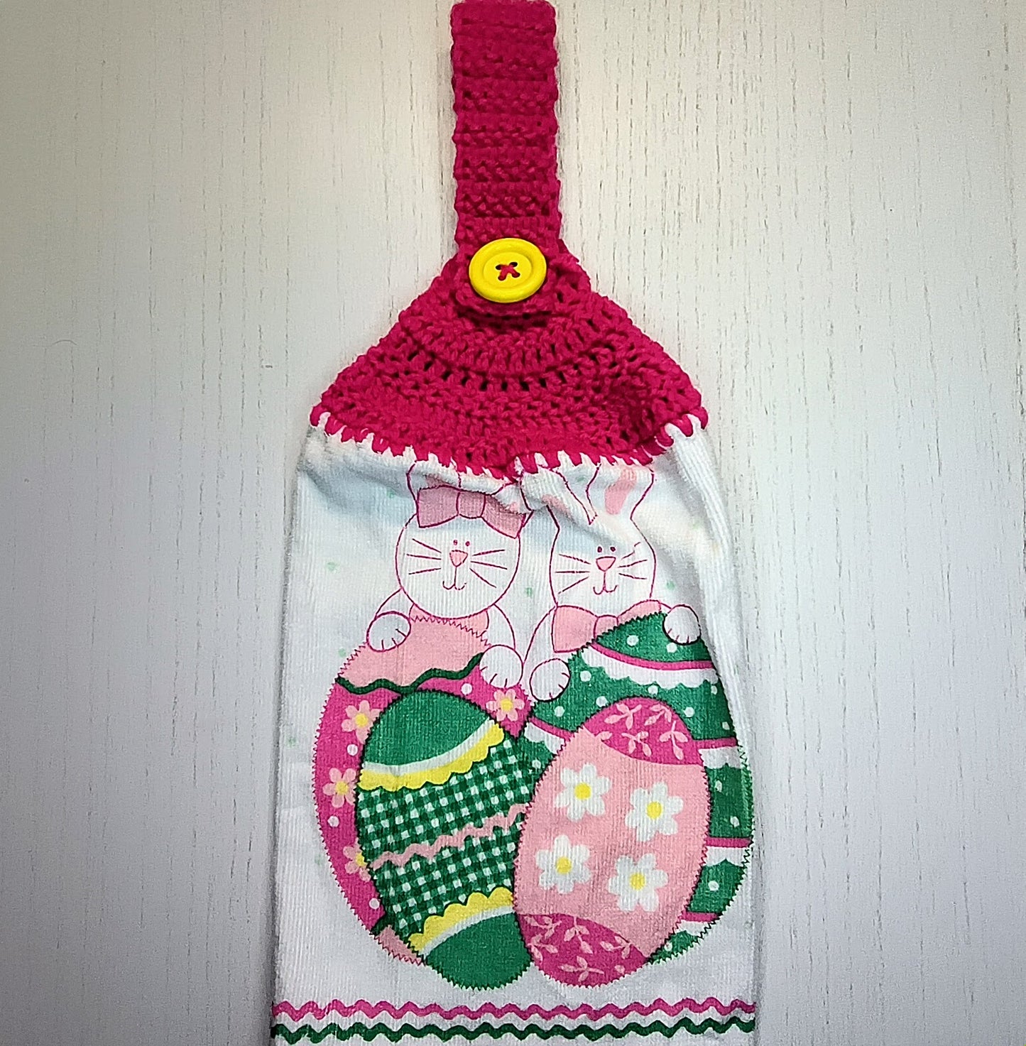 Crochet Top Easter Bunny & Eggs Hanging Dish Towel