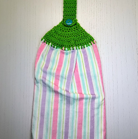Crochet Top Pastel Striped Kitchen Hanging Towel
