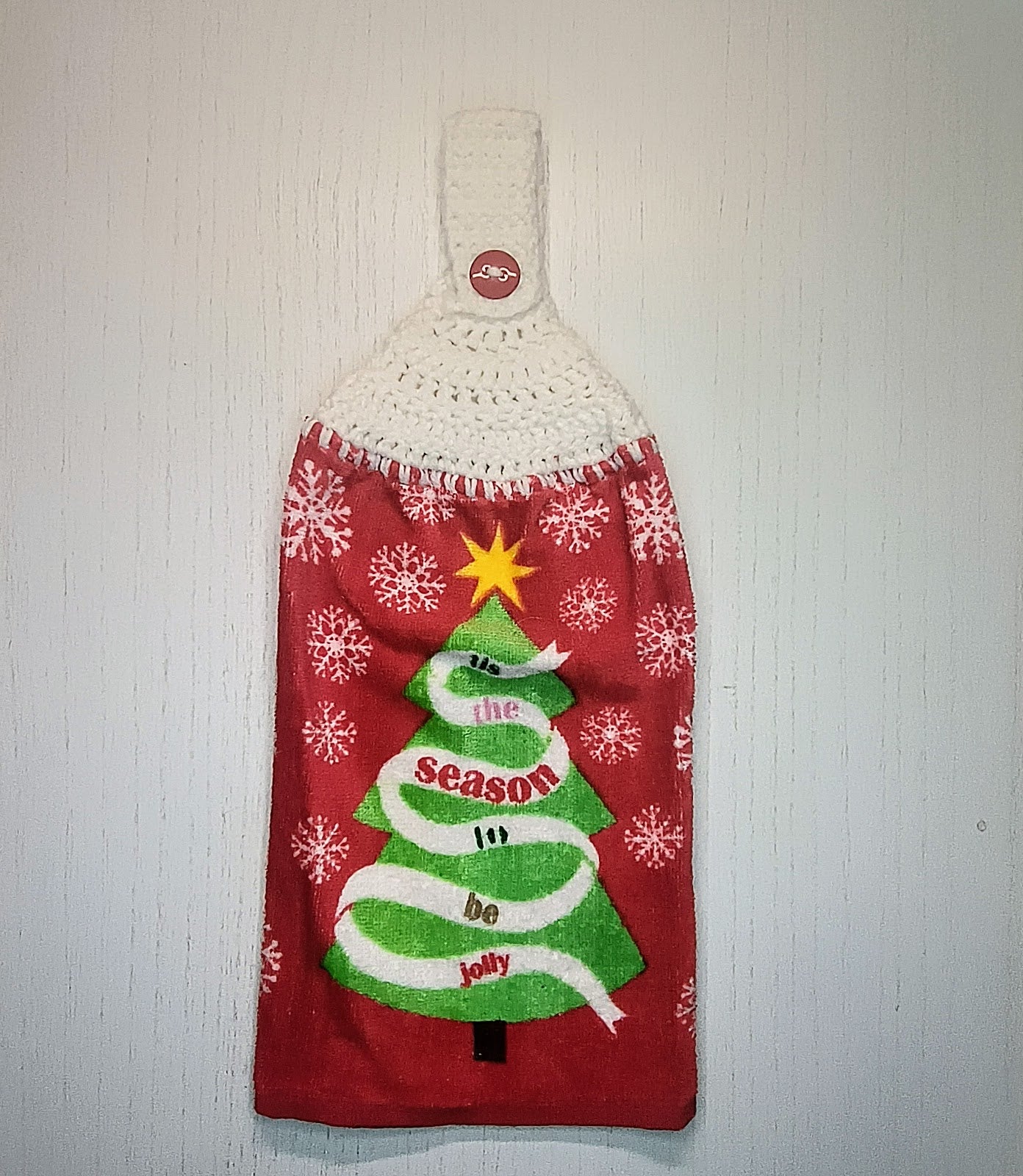 Crochet Top "Tis the Season" Christmas Tree Hanging Dish Towel