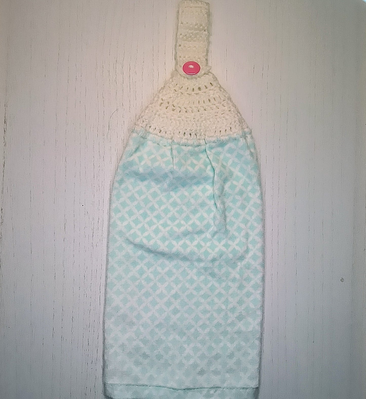 Crochet Top Aqua Lattice Spring Hanging Kitchen Towel