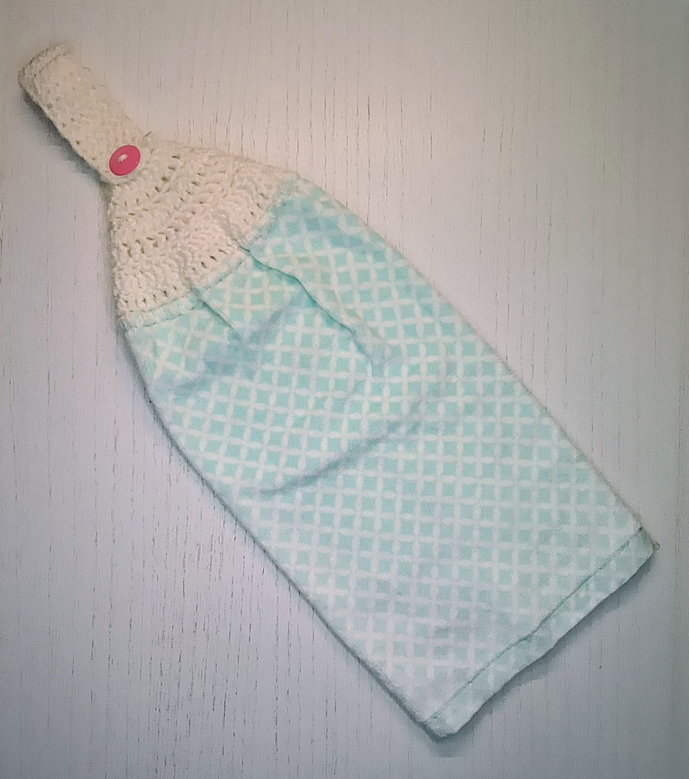 Crochet Top Aqua Lattice Spring Hanging Kitchen Towel