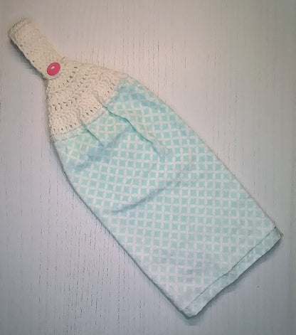Crochet Top Aqua Lattice Spring Hanging Kitchen Towel