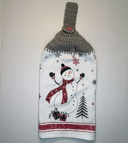 Crochet Top Festive Snowman & Presents Hanging Dish Towel