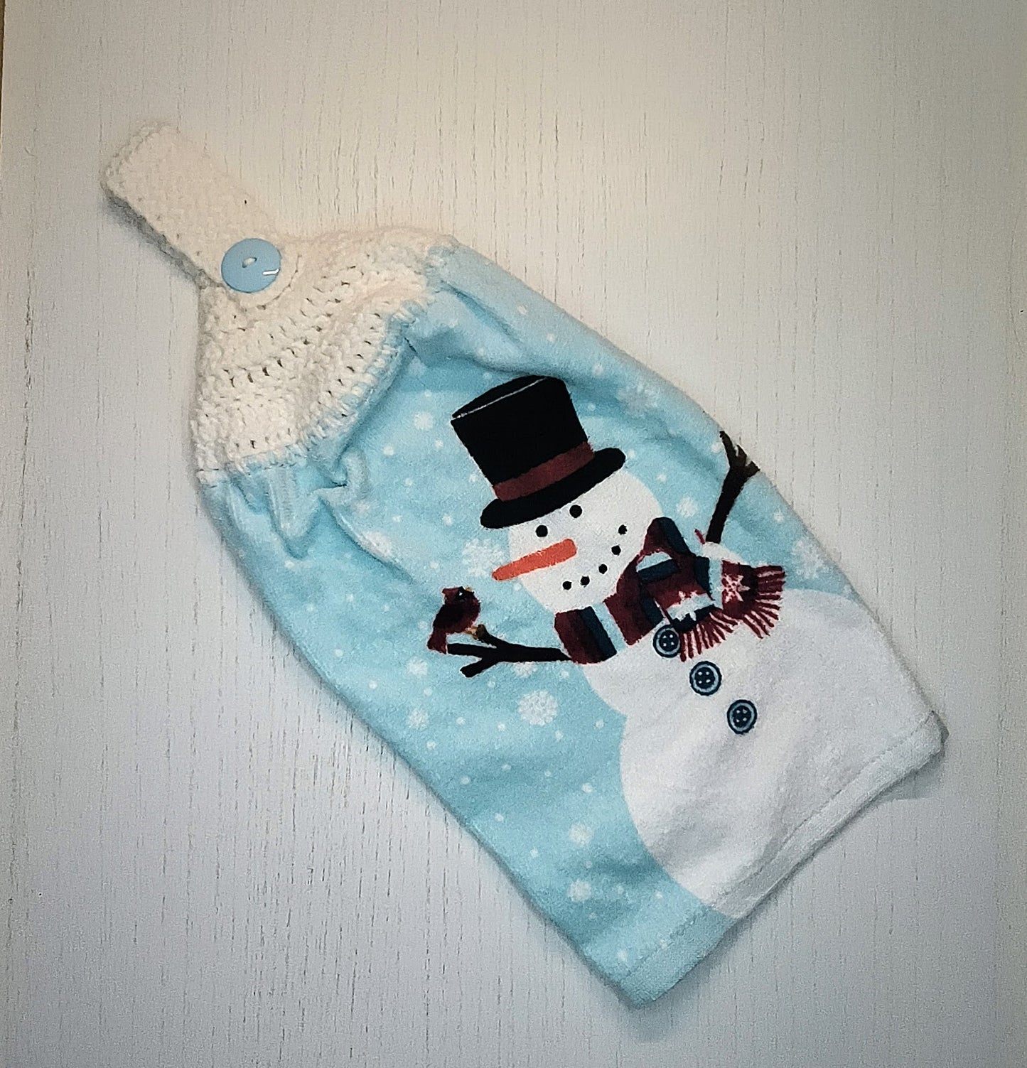Crochet Top Snowman Snowflake Hanging Kitchen Towel Set