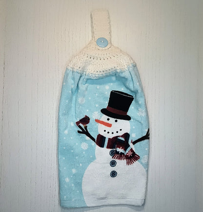 Crochet Top Snowman Snowflake Hanging Kitchen Towel Set