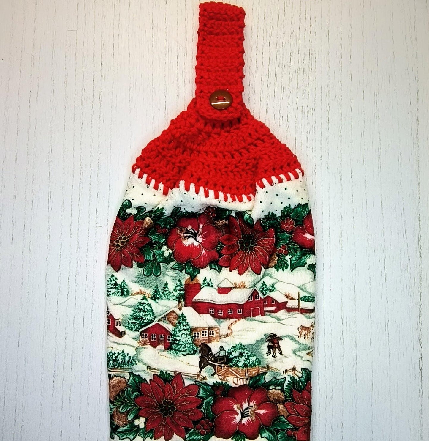 Crochet Top Christmas Farmhouse Hanging Dishtowel