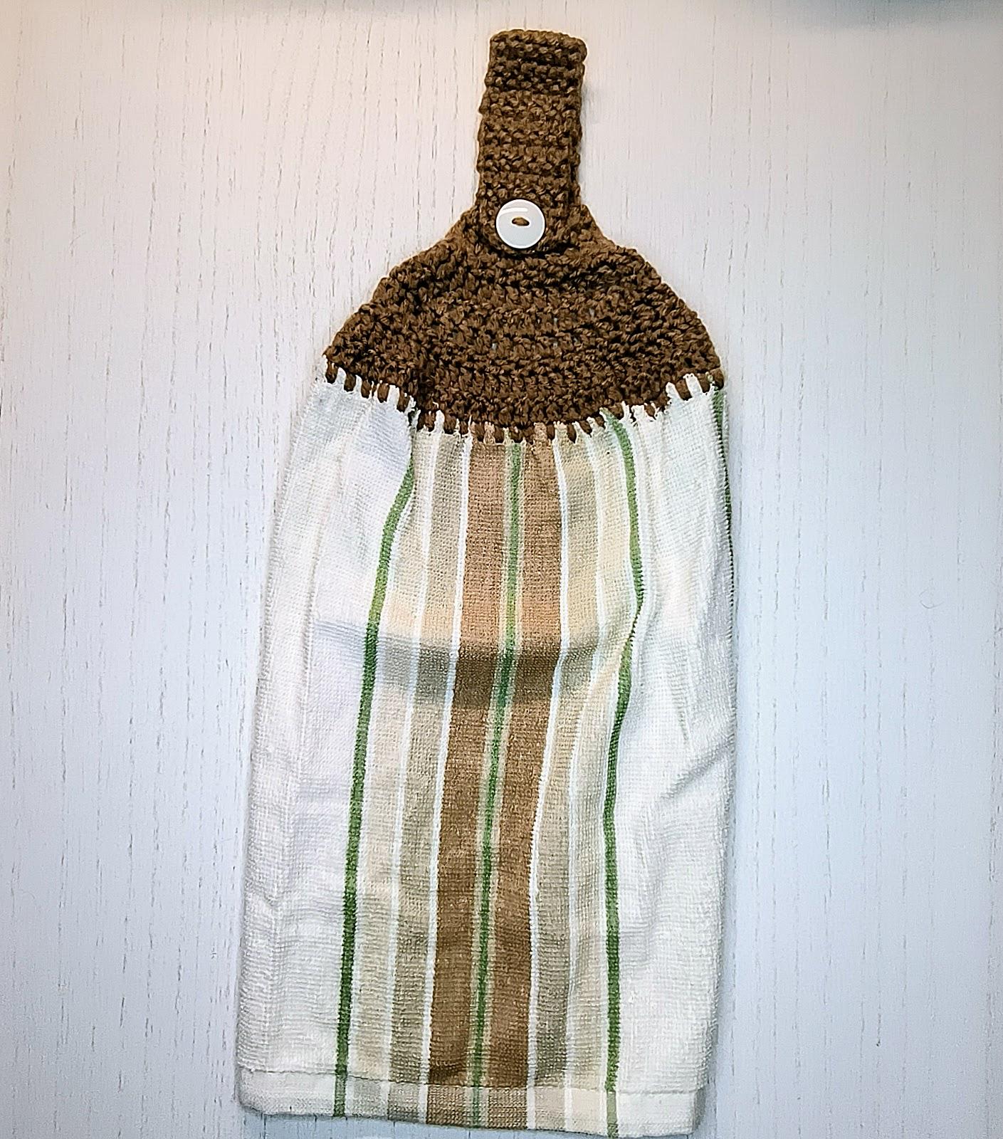 Crochet Top  Brown, Tan & Green Stripes Hanging Dish Towel