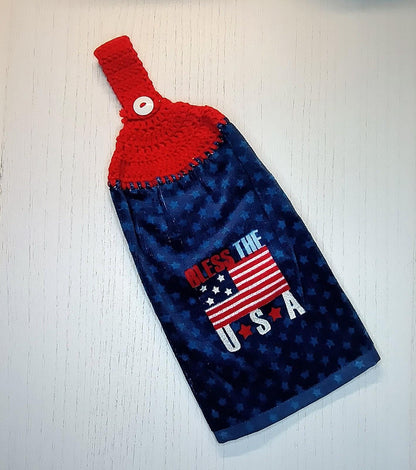 Bless The USA Flag Crochet Top Hanging Kitchen Towel