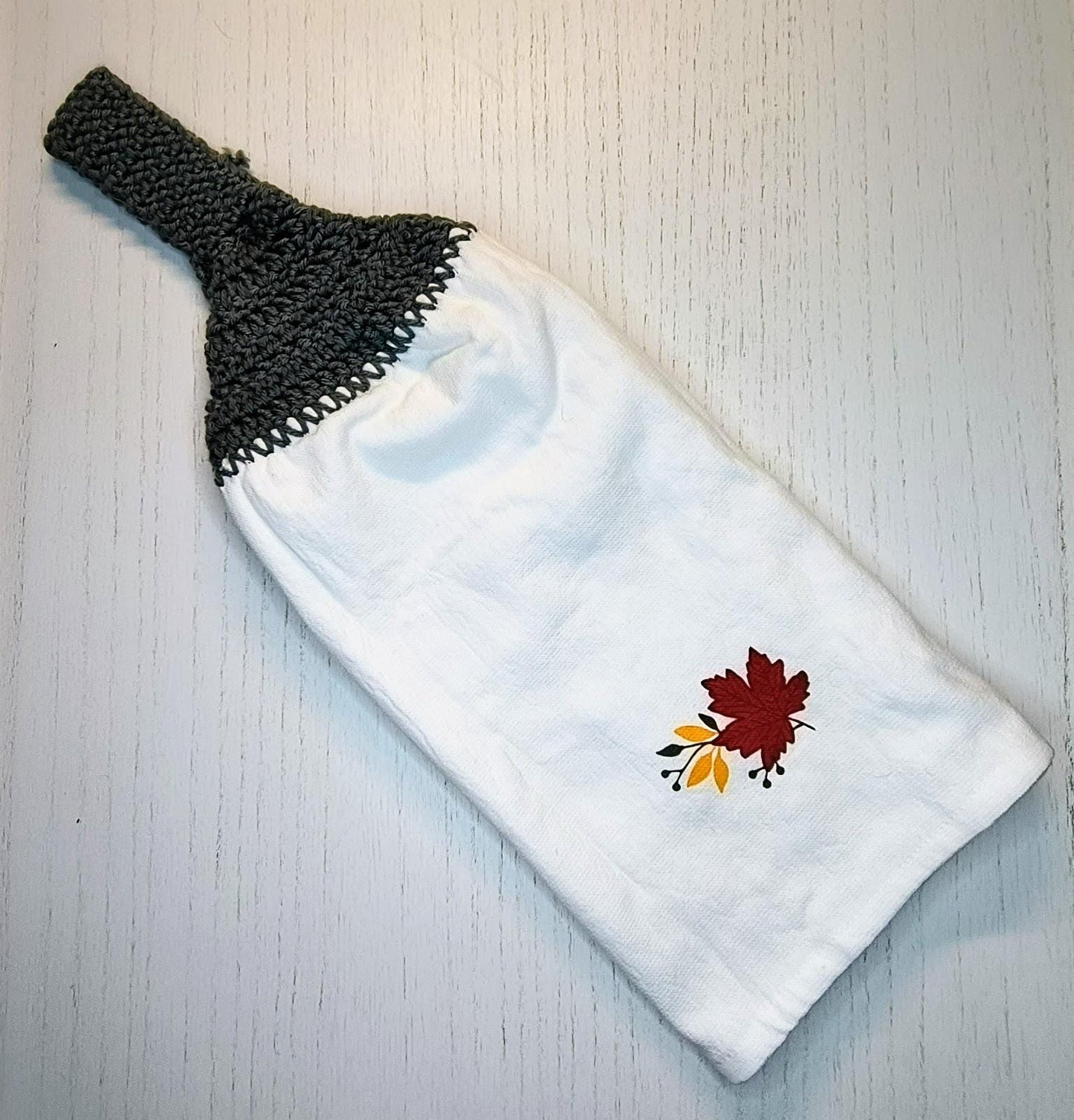 Michigan Hello Fall Autumn Leaves Crochet Top Kitchen Towel