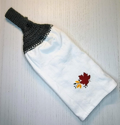Michigan Hello Fall Autumn Leaves Crochet Top Kitchen Towel