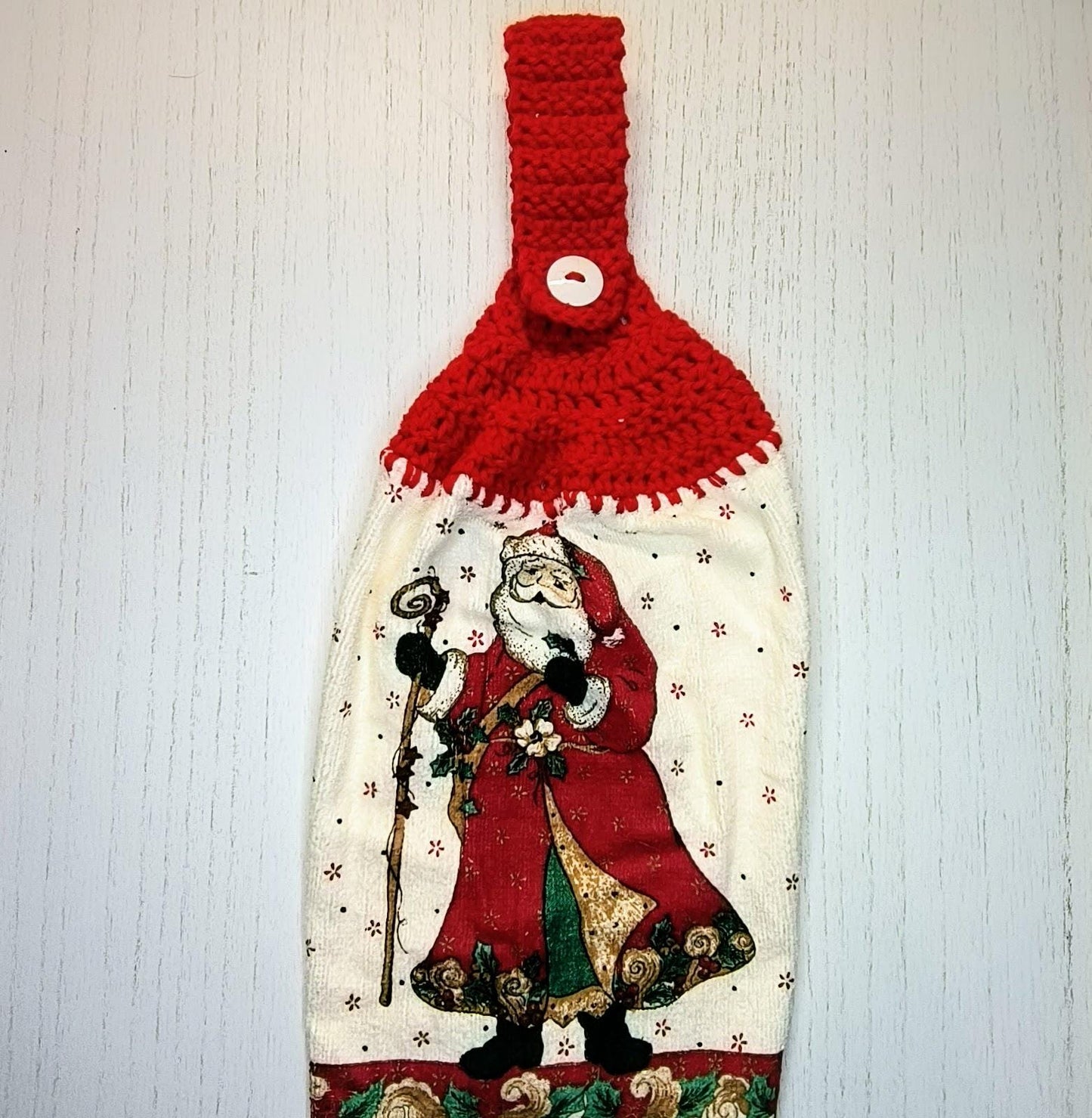 Crochet Top Vintage Santa Hanging Dish Towel