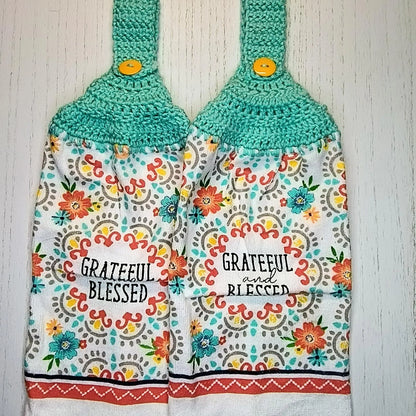 Crochet Top Grateful & Blessed Hanging Kitchen Towel/Potholder Set