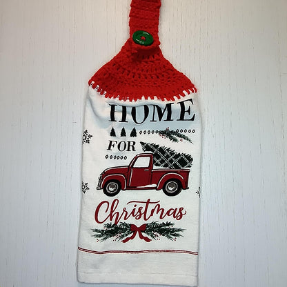 Crochet Top Home For The Holiday Red Truck Christmas Dish Towel