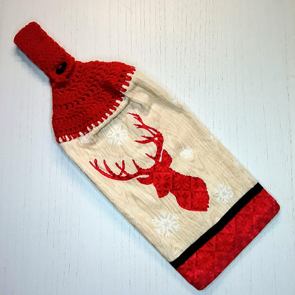 Festive Reindeer Crochet Hanging Towel - 100% Cotton Kitchen Decor - Teacher Gift - RV Accessory - Durable & Absorbent