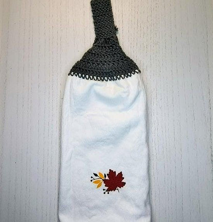 Michigan Hello Fall Autumn Leaves Crochet Top Kitchen Towel