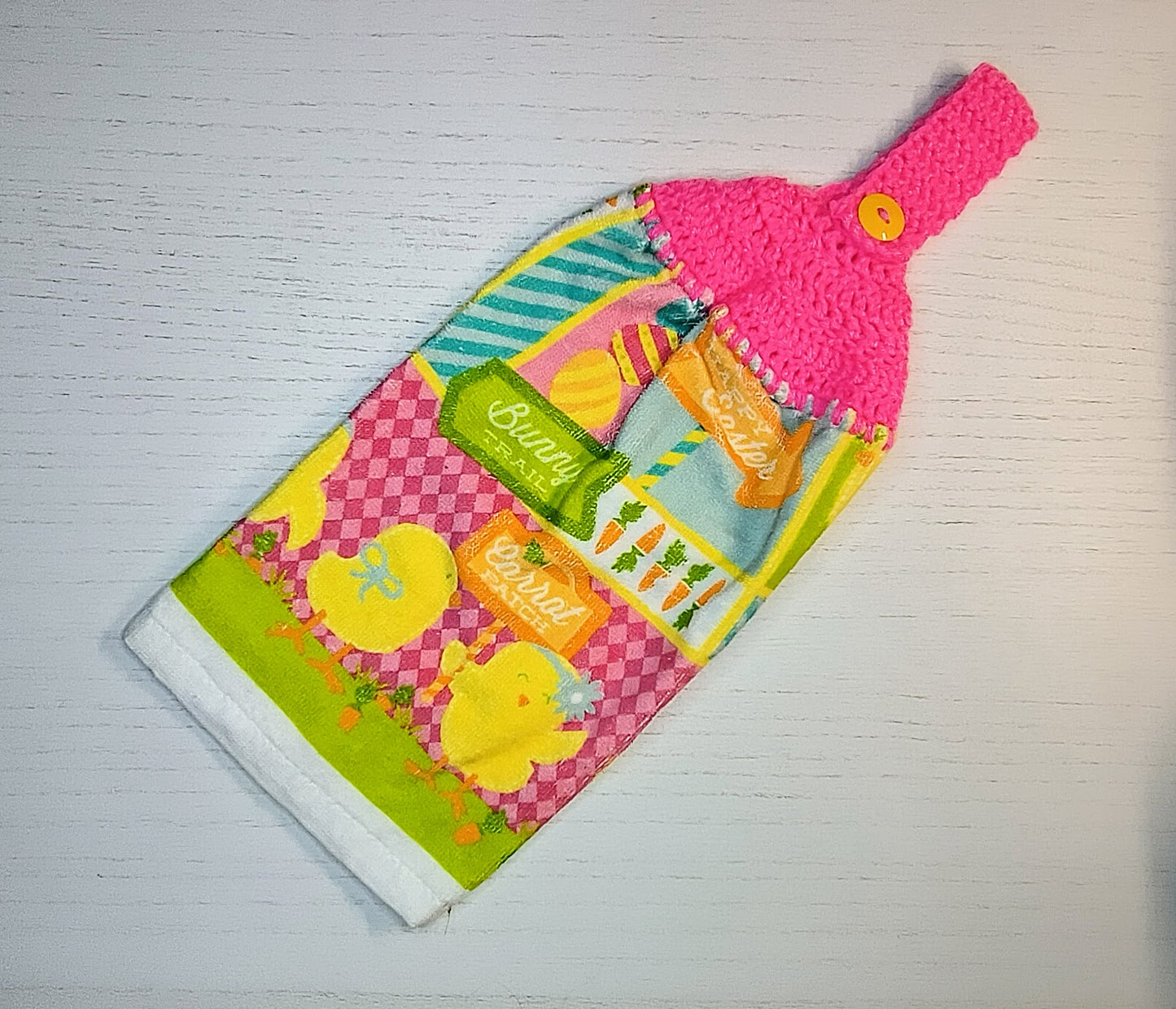 Crochet Top Happy Easter Chicks & Bunny Trail Hanging Dish Towel
