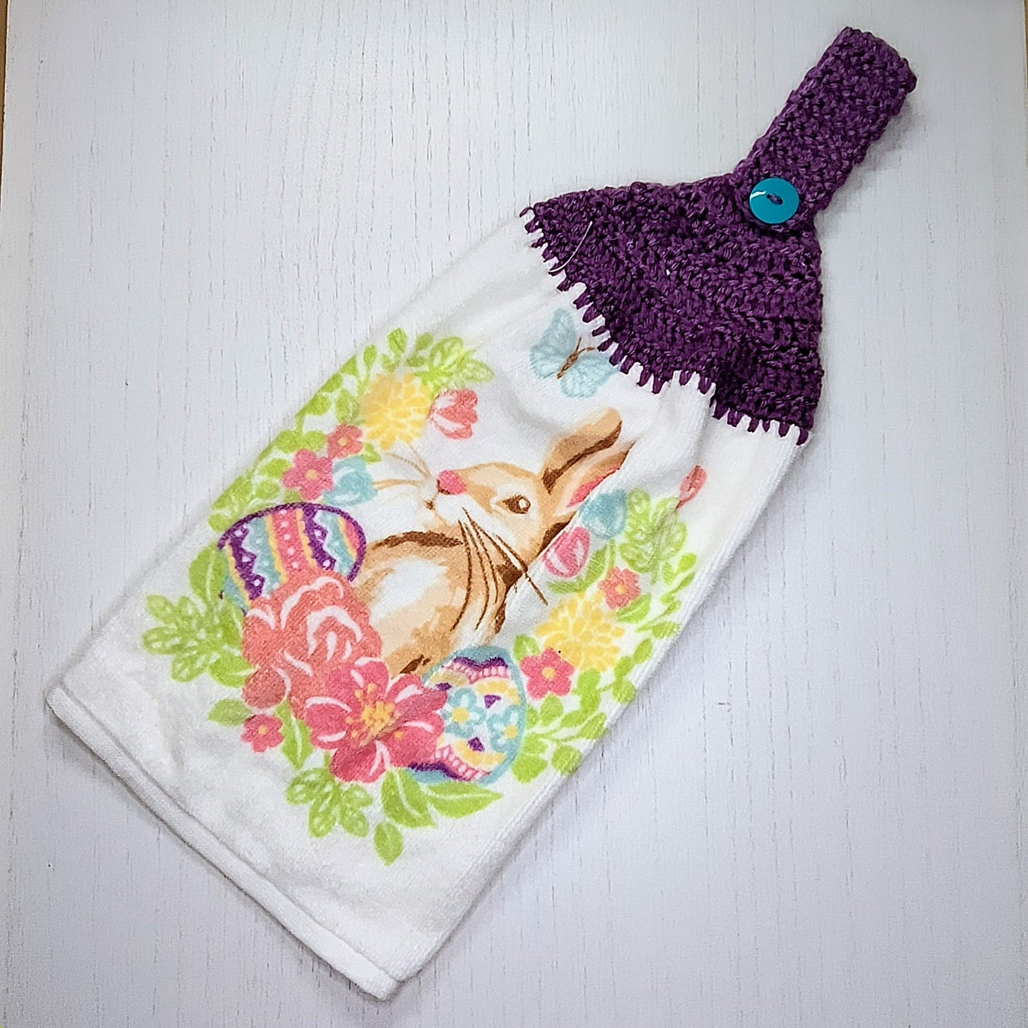 Crochet Top Easter Bunny & Eggs Hanging Dish Towel