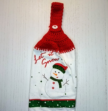 Crochet Top Let It Snow Snowman Half Hanging Dish Towel