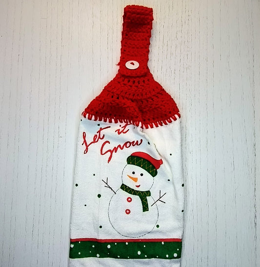 Crochet Top Let It Snow Snowman Half Hanging Dish Towel